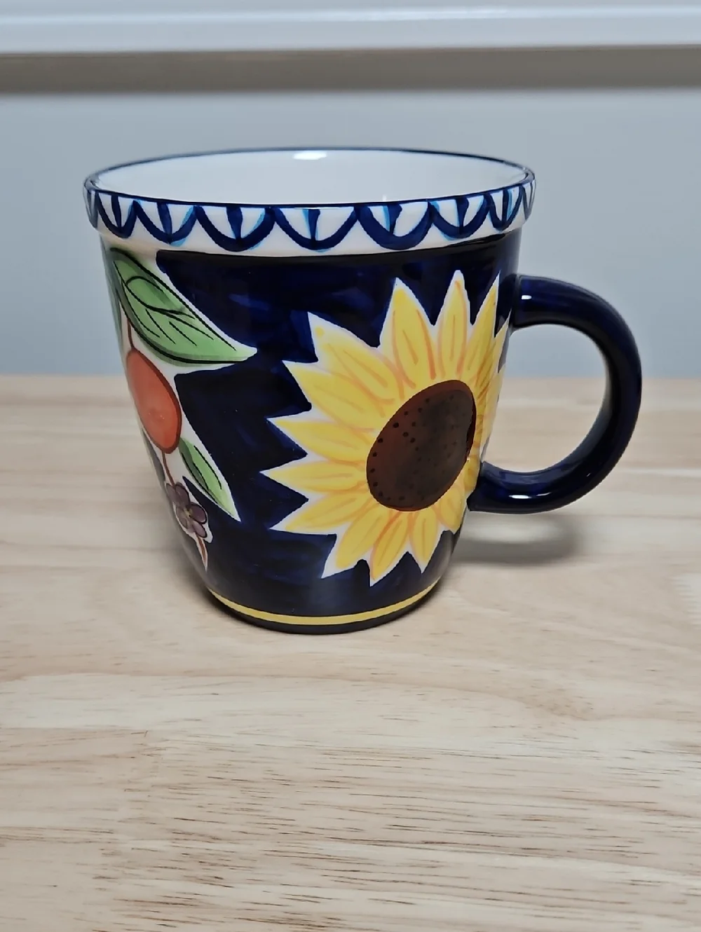 Vintage Starbucks Barista Sunflower Fruit Cobalt Blue Ceramic Mug 2001